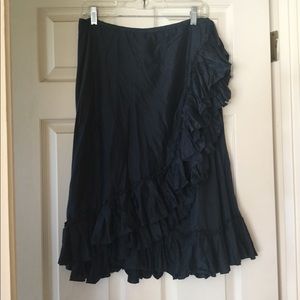 DKNY ruffle blue wrap skirt boho bohemian hippie hippy romantic